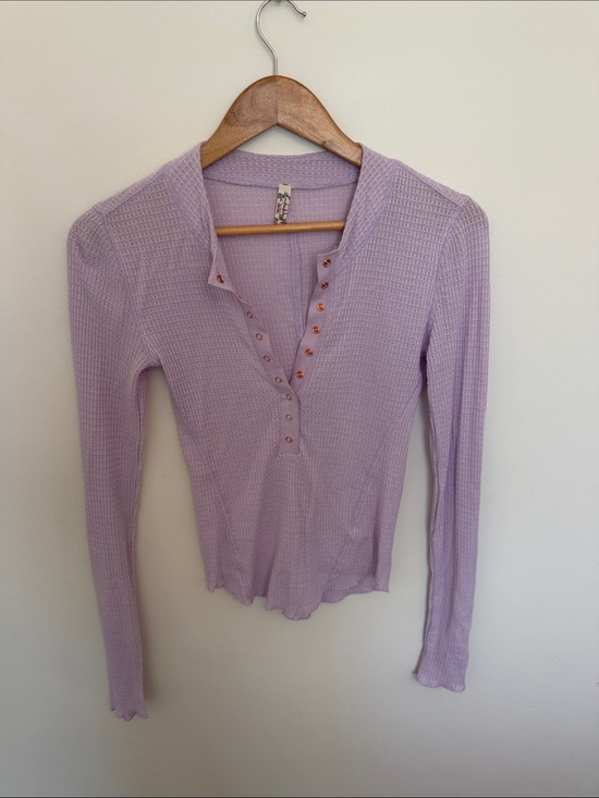 Free People Tops - Free People Lilac Waffle Henley Long Sleeve Top